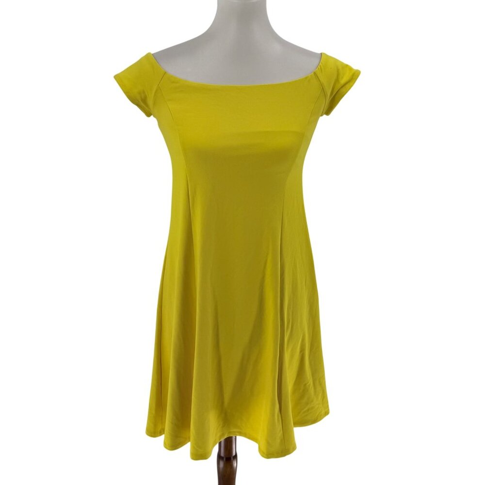 Susana Monaco Yellow Off-The-Shoulder Short Sleeve A-Line Dress Size S